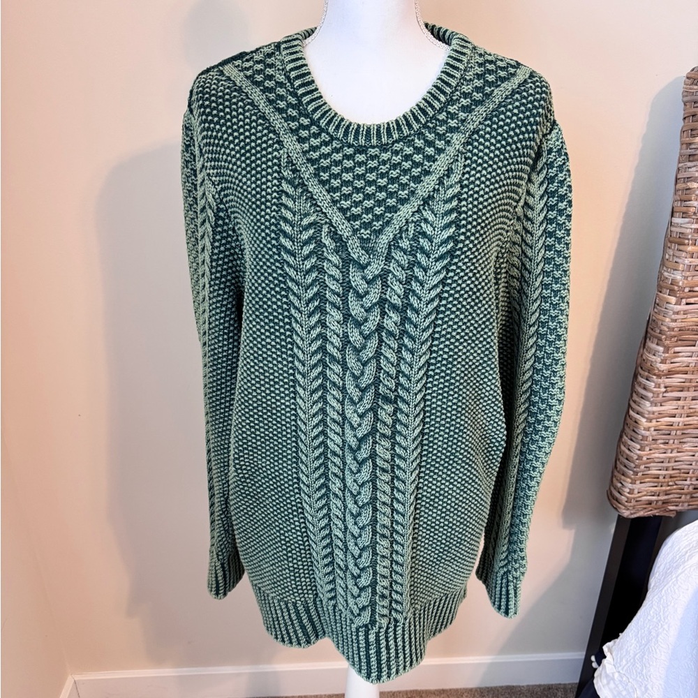LLBean Green Cable Knit Sweater